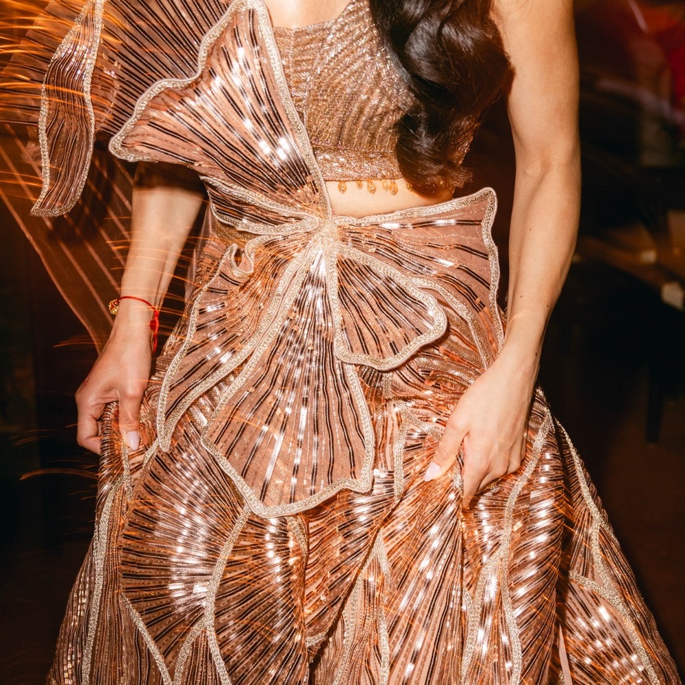 Elegant Metallic Gown with Intricate Patterns
